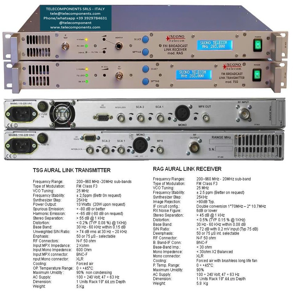SUONO/TELECOMPONENTS  FM Broadcasting Link 200-900 Mhz - НОВАЯ линия вещания