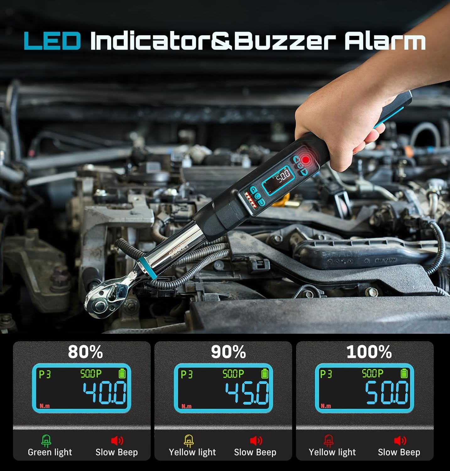 Seesii Digital Torque Wrench 3/8" 0–220 N·m/0–162 ft-lbs Ratchet Electric Torque
