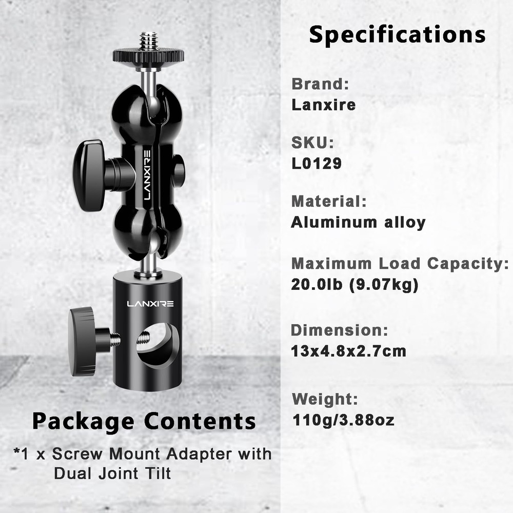 Light Stand Mount Adapter with Double Ball Head - Compatible with Ring Light ...
