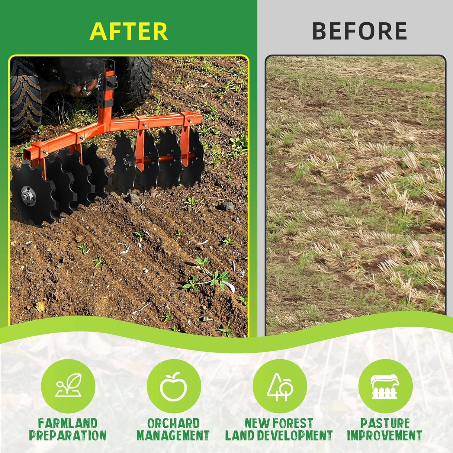 Heavy-Duty 32" Cut Width Disc Plow Harrow with 2" Receiver for ATVs/UTVs Orange