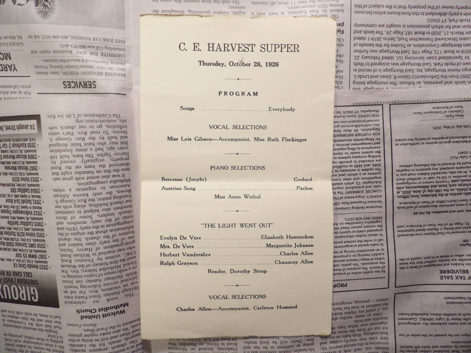 1926 C. E. Harvest Supper Program
