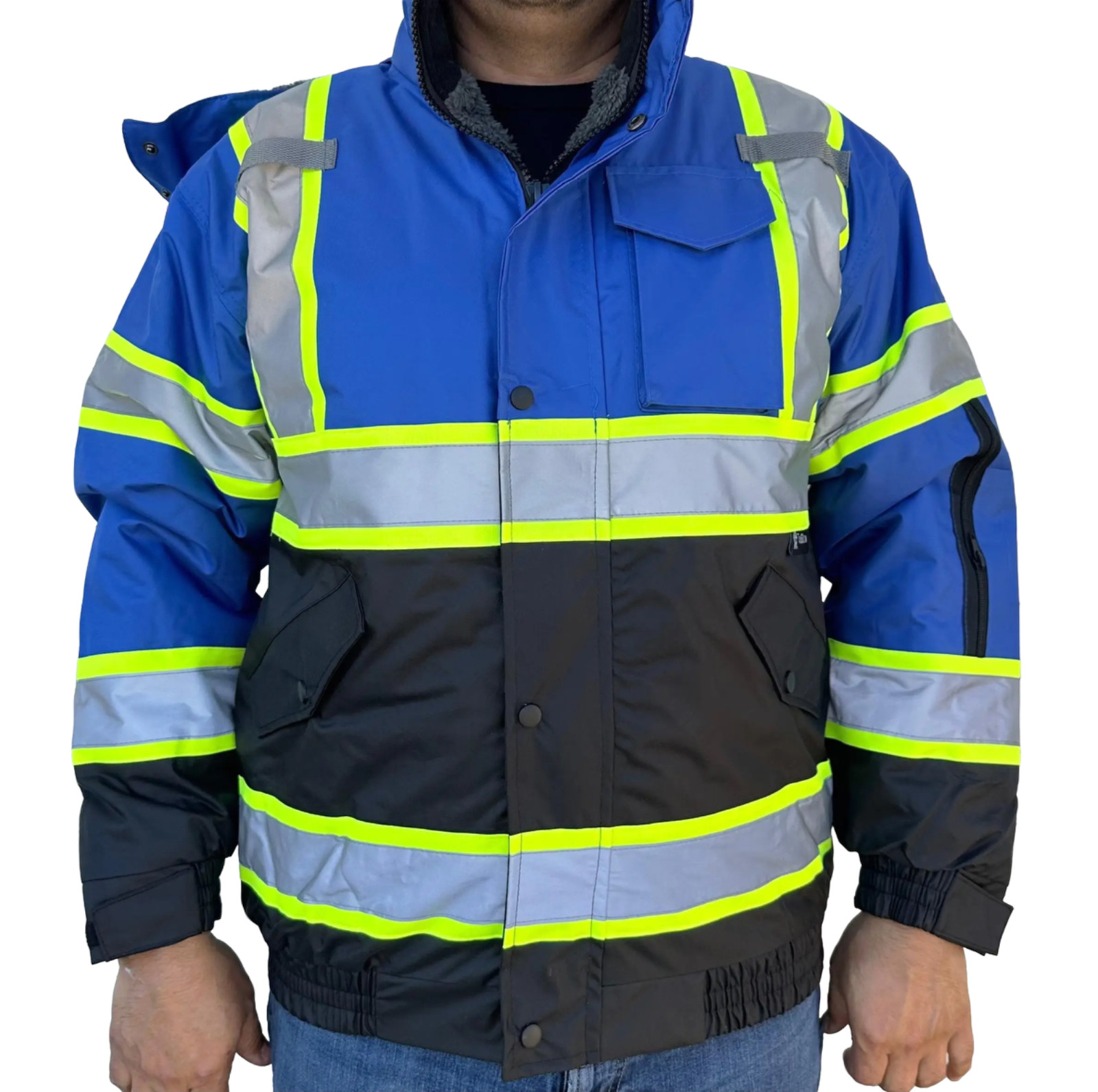 Class 3 Blue High Visibility Waterproof Bomber Jacket
