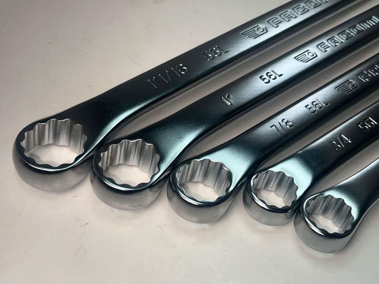 NEW Facom 56L Series 9pc 10° Offset LONG Box End SAE Wrench Set 5/16" to 1-1/4"