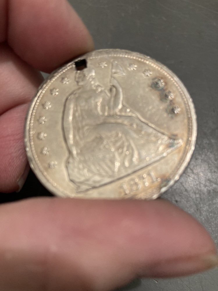 1871 Seated Liberty Silver Dollar - - Holed