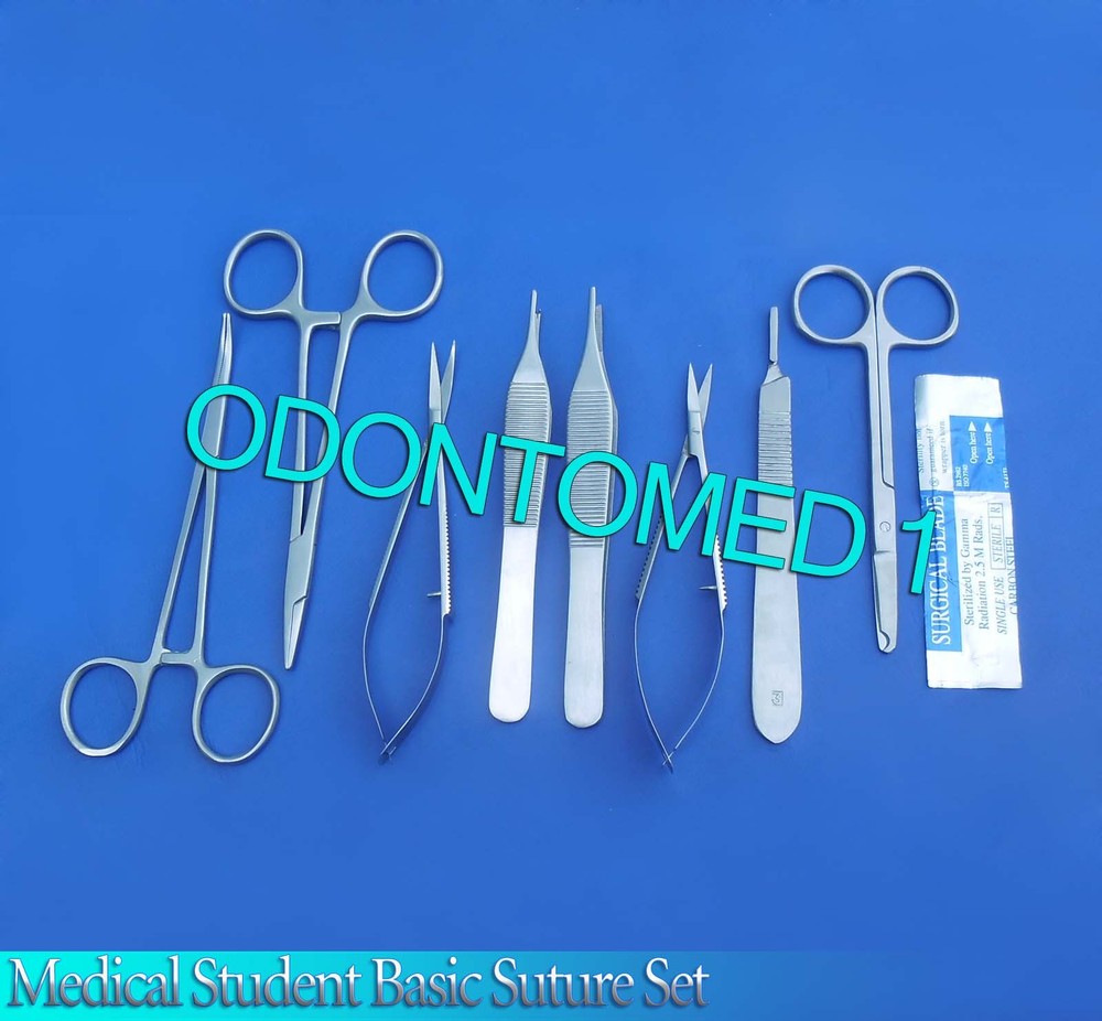 13 PCS MEDICAL STUDENT BASIC SUTURE FORCEPS KIT+SCALPEL BLADES #12