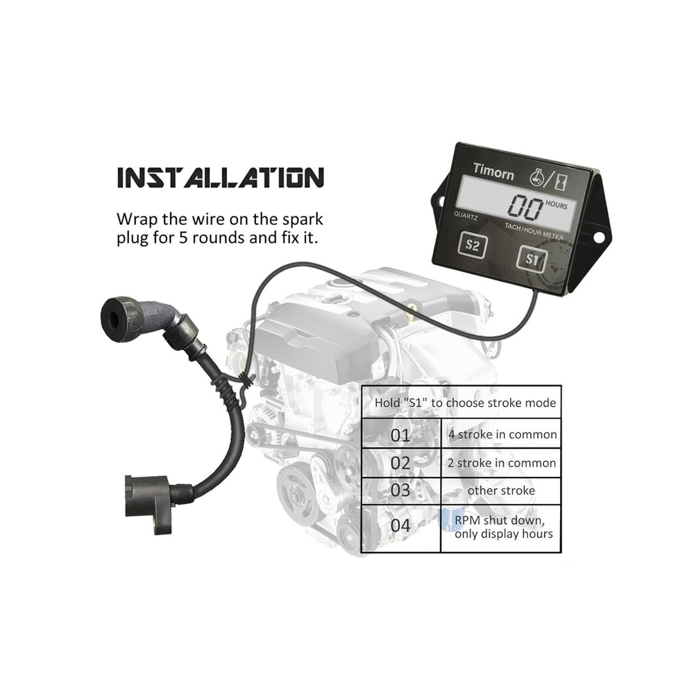 Small Engine Tachometer Hour Meter: Digital Inductive RPM Gauge Tiny Tach HR ...