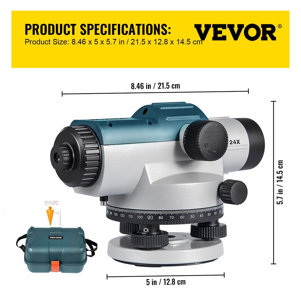 VEVOR Automatic Optical Level 24X Optical Level Kit Waterproof w/Compensator