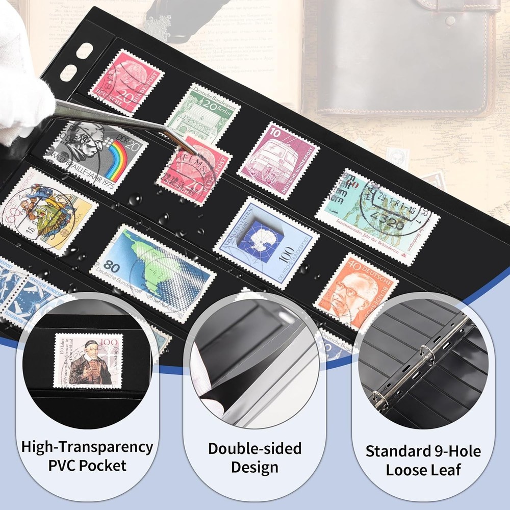 Eco-Friendly Stamp Collection Inserts - 5 Sheets, 10 Pages, 9 Hole Design