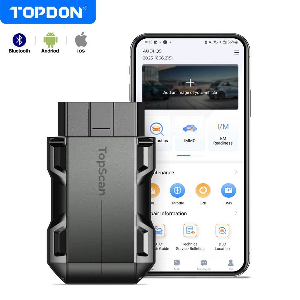 TOPDON TOPSCAN Bluetooth OBD2 Car Code Reader Scanner Tool Full System ABS SRS