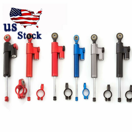 Motorcycle Universal FXCNC Black Adjustable Steering Damper Stabilizer Part