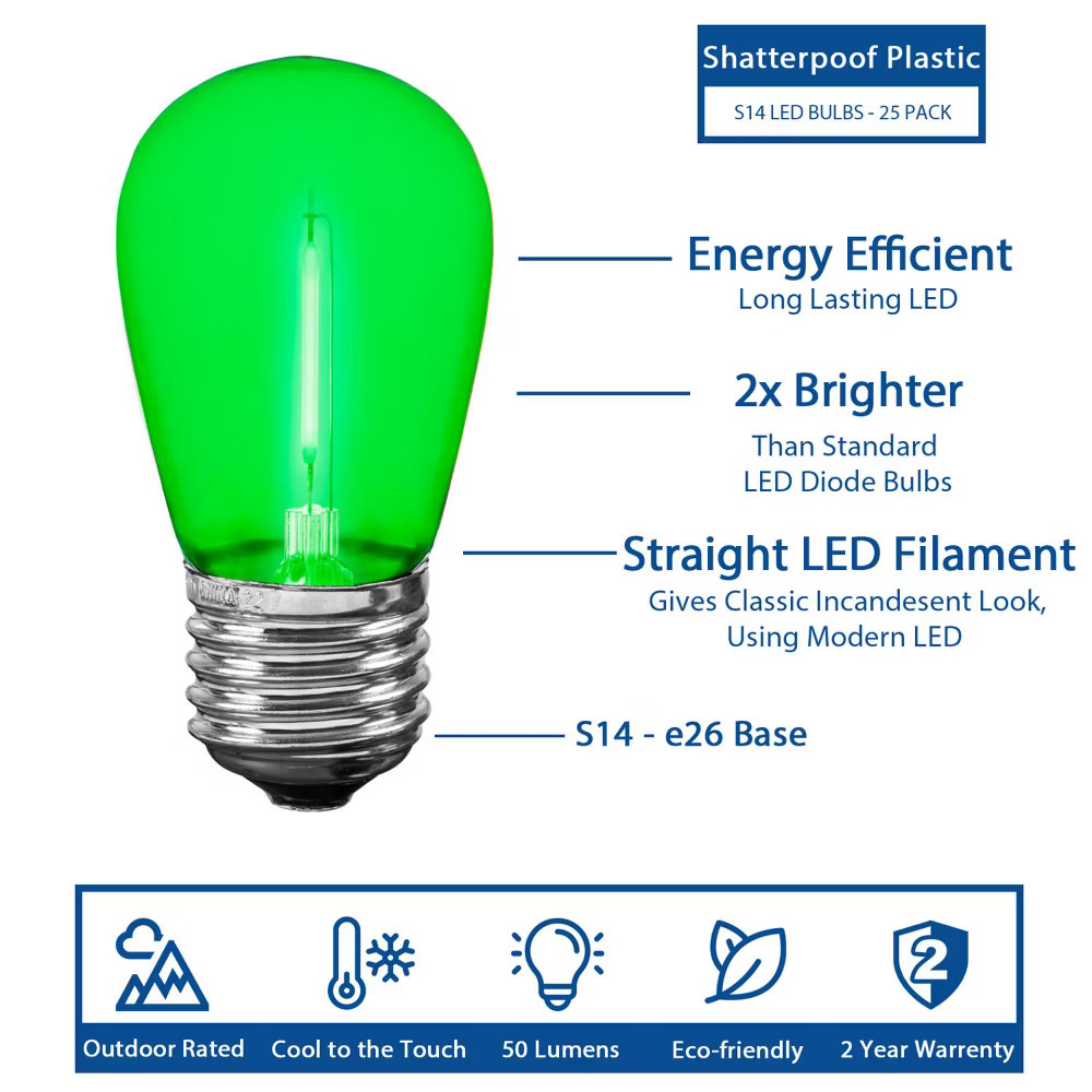 Novelty Lights Outdoor String Light Replacement Bulbs, 25 Pack S14 LED Edison