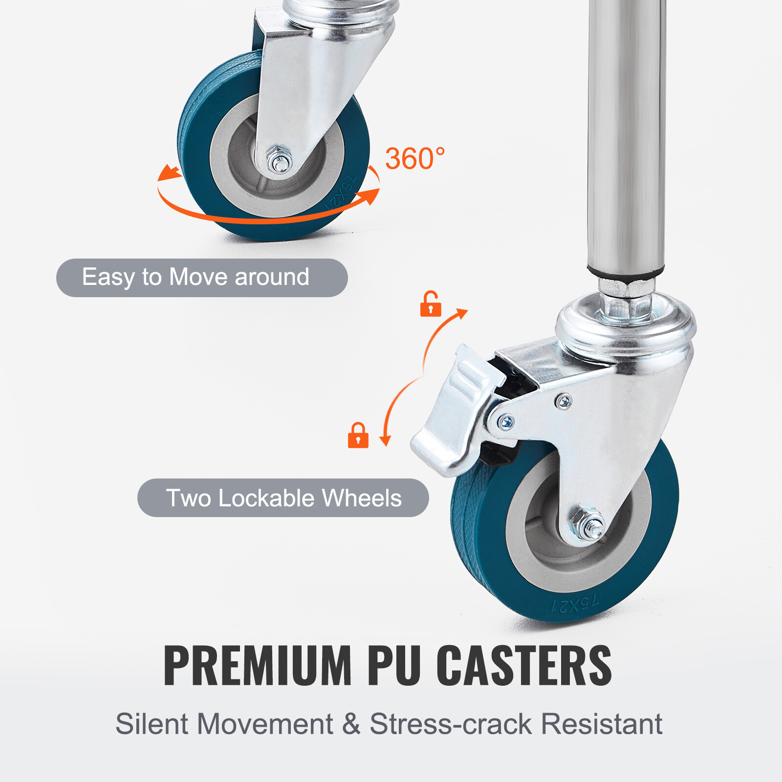 VEVOR Lab Rolling Cart 2-Layer Stainless Steel Medical Dental Lab Serving Cart