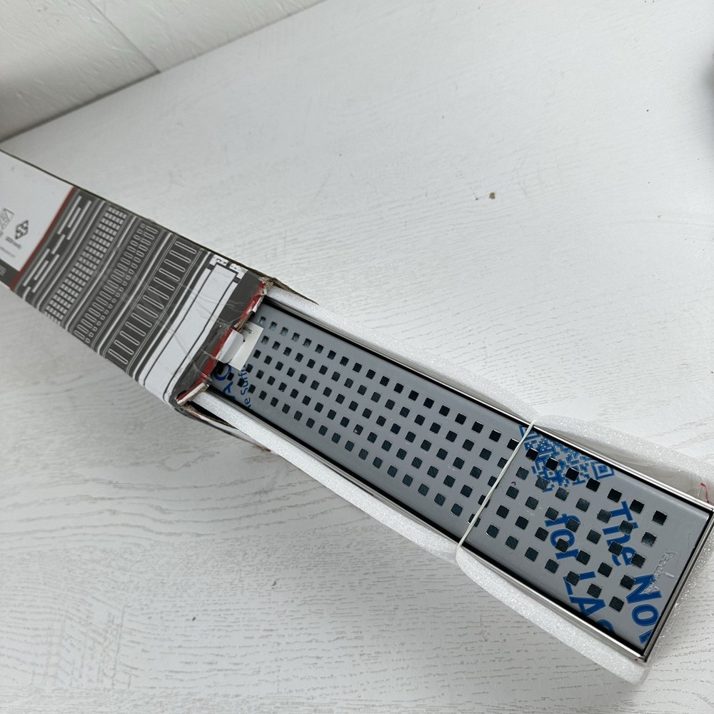 NeoDrain 24" Linear Rectangle Shower Drain Brushed Stainless Quadrato Pattern