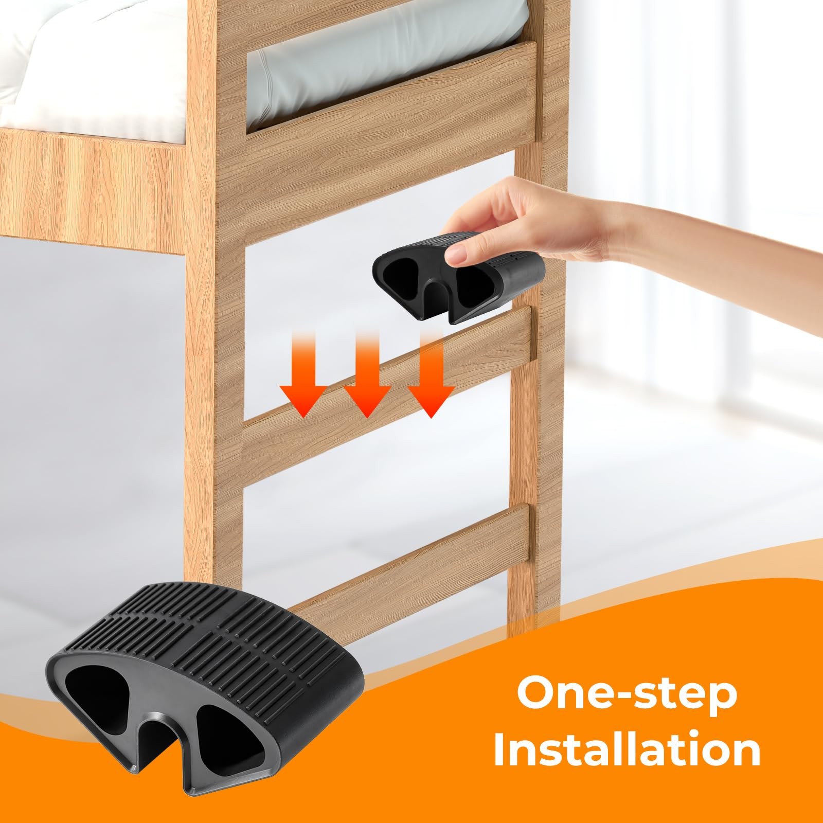 BeiJiGuang 2 Pack Rubber Bunk Bed Ladder Pads, Anti-Slip Foot Support Black