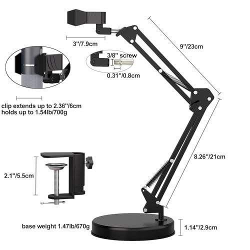 "Adjustable 21" USB Digital Microscope Stand with Table Clamp - Max Diameter 6cm