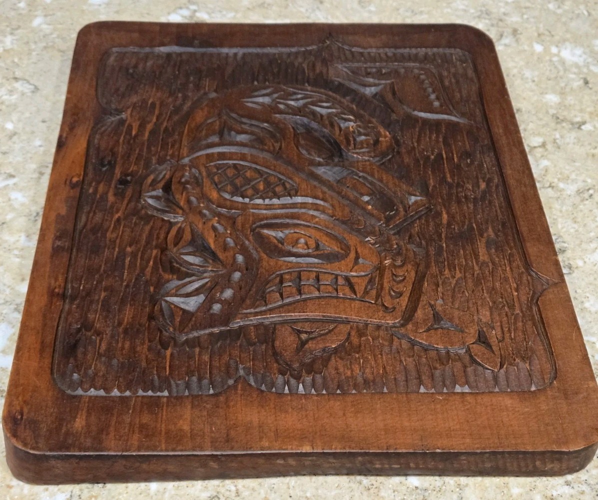 Vintage Cedar Wood Carving Wall Plaque By S J Aboriginal Salish