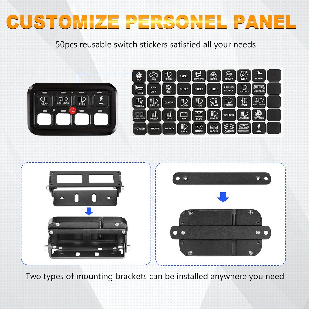 AUXBEAM 8 Gang Switch Panel Relay System LED Light Control Blue Backlit ATV UTV