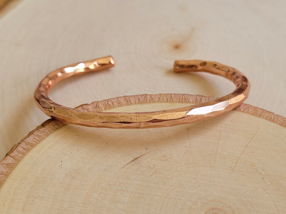 Hammered Solid Copper Cuff - Pure Copper Arthritis Therapy Adjustable Bracelet