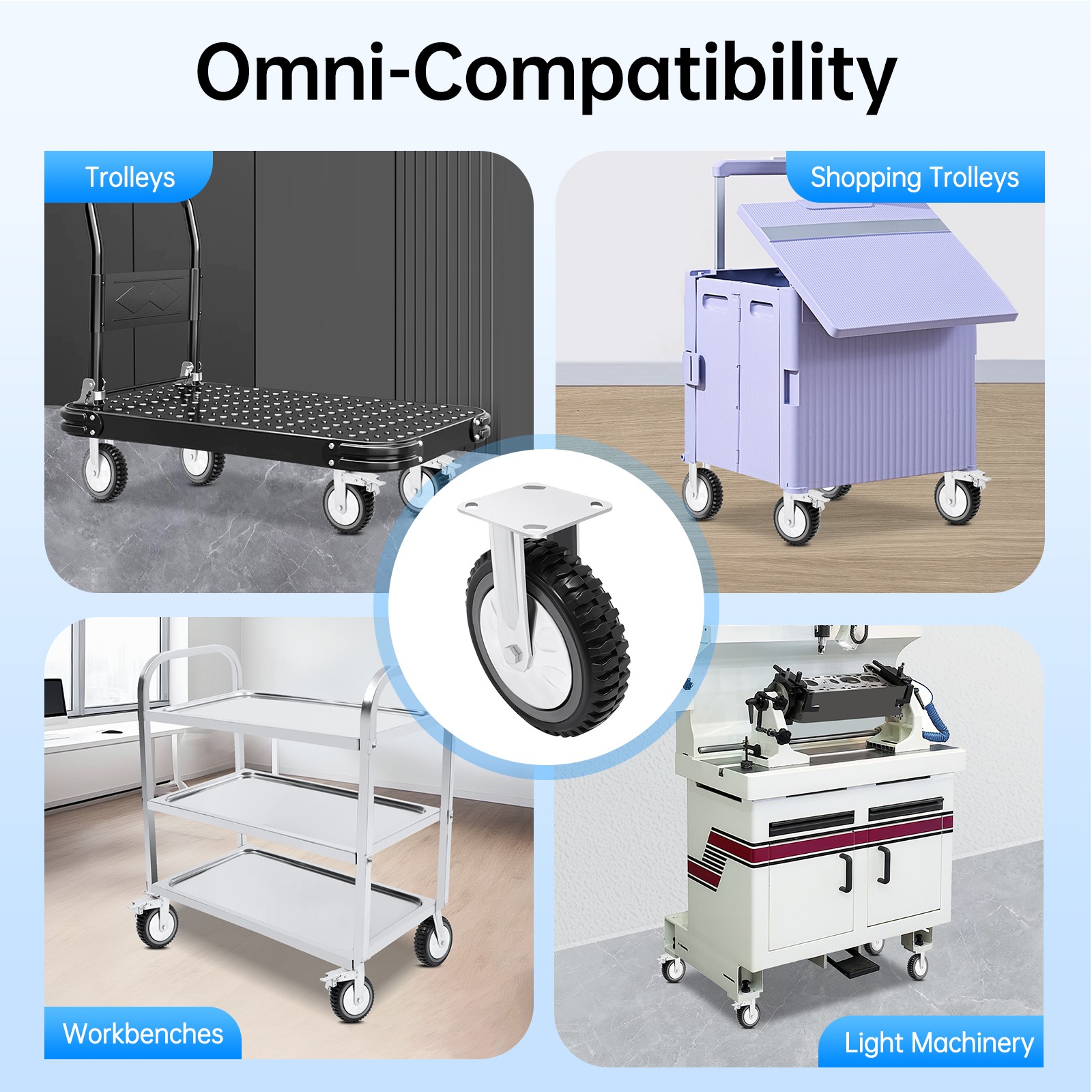 4PCs 8 inch Dustproof Handling Wheels Fixed+Brake Heavy Duty Solid Caster Wheels