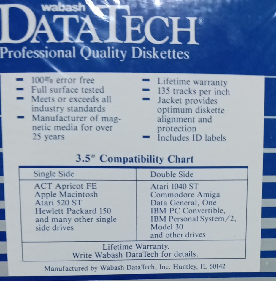 Wabash Data Tech 10 3.5" Microdiskettes Double Sided