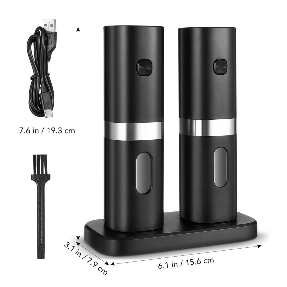 2 Pack Electric Automatic Gravity Salt and Pepper Grinder Spice Mill Adjustable