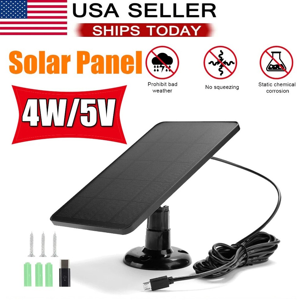 4W/5V Solar Panel For Outdoor Ring Spotlight Camera Security Cam Battery Charger