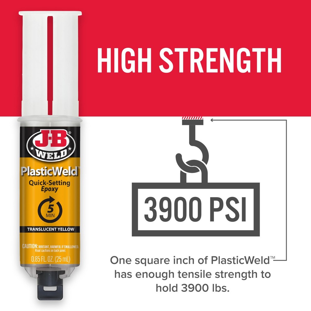J-B Weld 50132 PlasticWeld Quick-Setting Epoxy 25 ml, Translucent Yellow