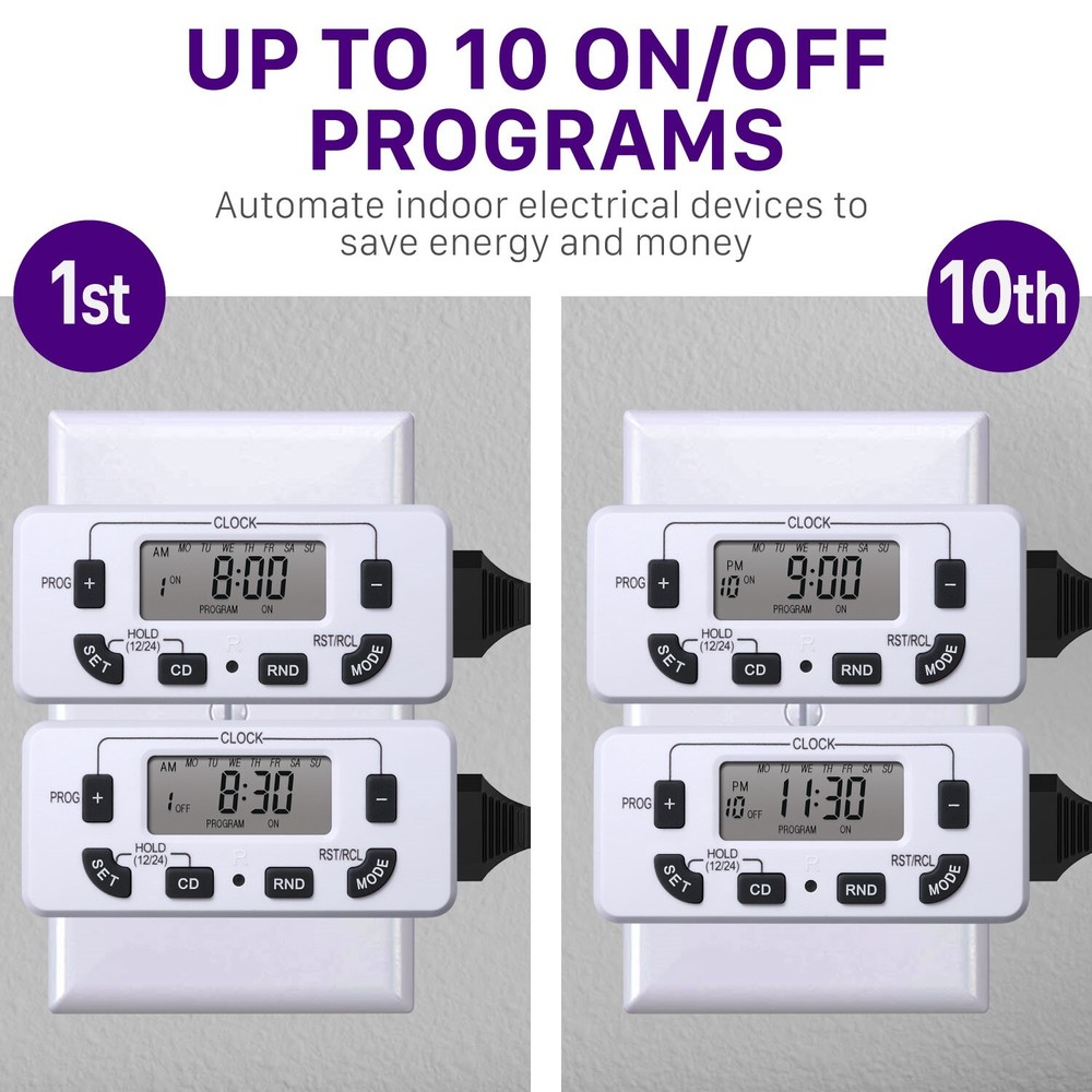 Indoor 7 Day 24 Hour Programmable Digital Wall Outlet Light Timer Plug In Switch