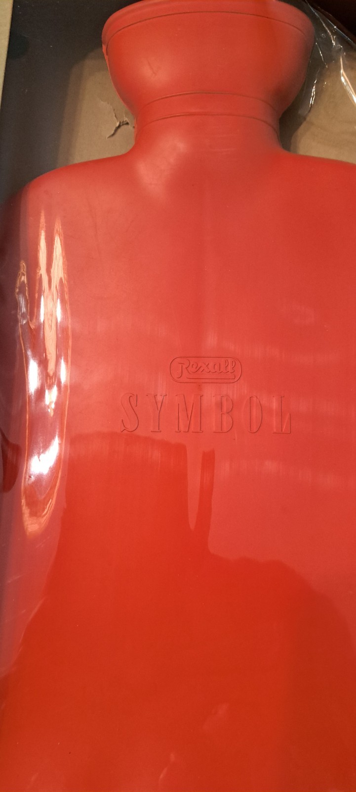 Vintage Rexall Symbol Red Rubber Water Bottle in Box