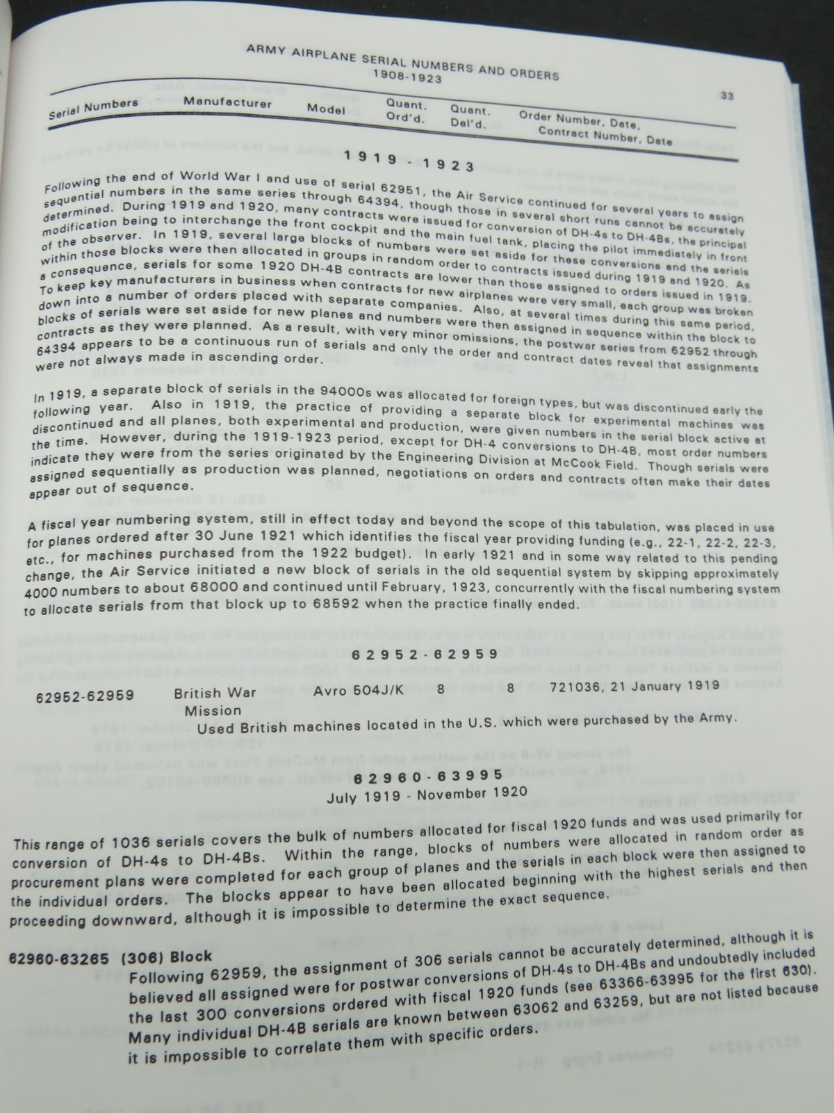 Rare Book: U.S Army Aviation Aircraft & Engine Serial Numbers & Orders 1908-1923