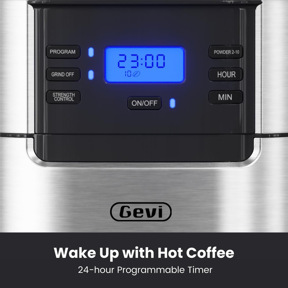 10-Cup Drip Coffee Maker with Built-in Grinder, Programmable Brew Coffee Machine