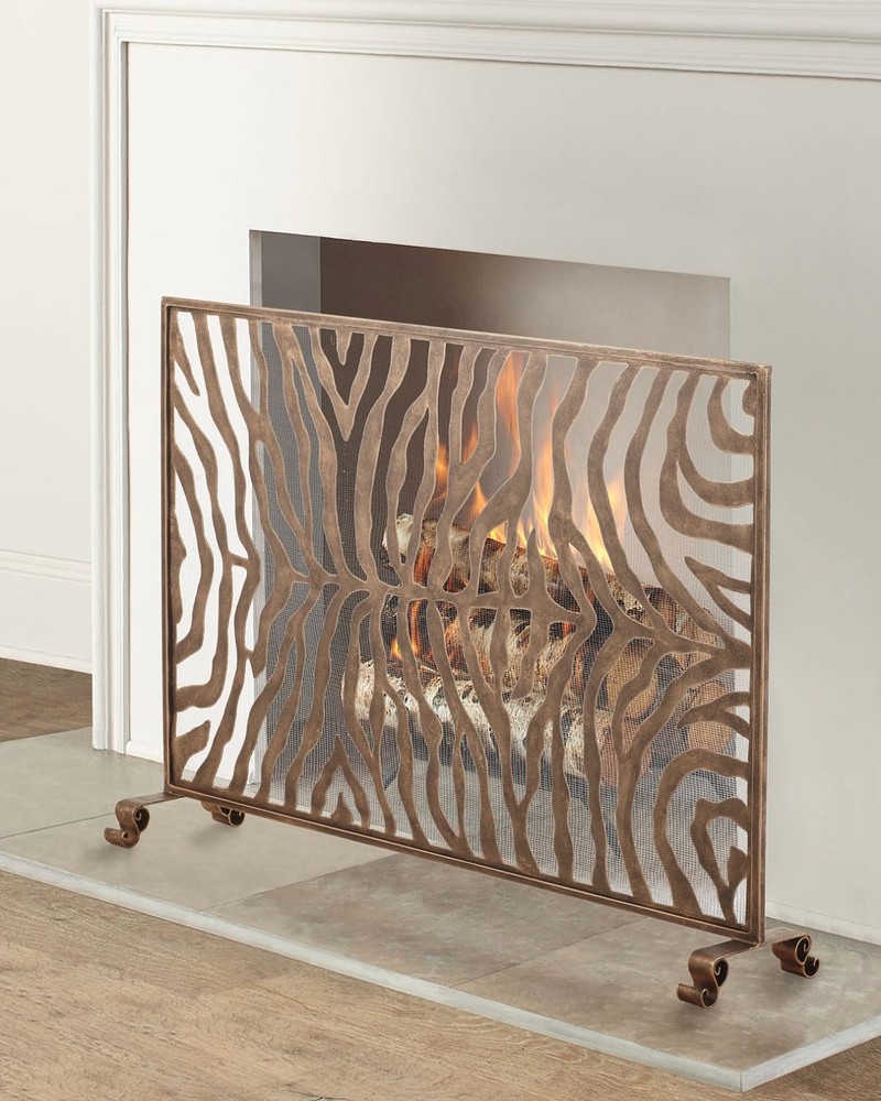 Zebra Design Single Panel Fire Screen Burnished Gold Mesh Backing 38.5"W