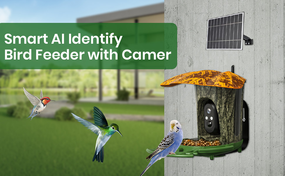 AI Smart Bird Feeder with Camera Auto Capture Videos Solar Panel Birdwatching