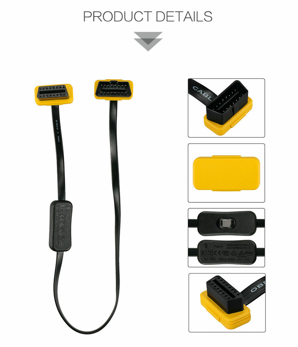 OBD2 II OBD 16 Pin Convertor Adapter Cable Diagnostic Scanner Cable with Switch