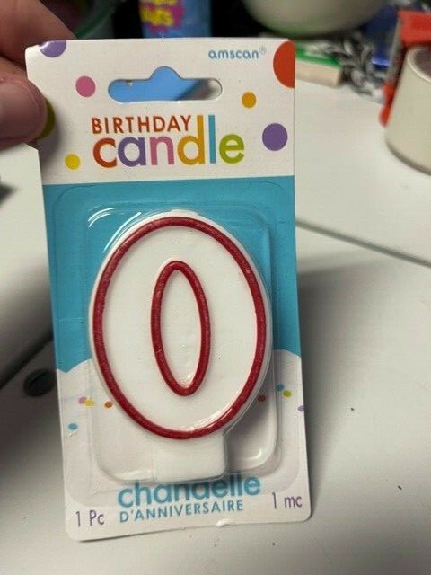 Amscan Flat Molded Candle Red/White #0 New!!!