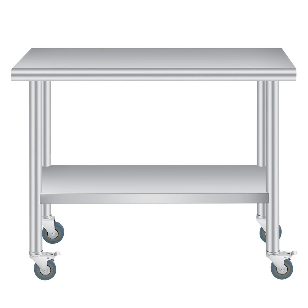 Stainless Steel Prep Table 24 x 48'' with  Undershelf，4 Caster Wheels