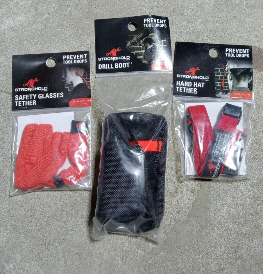 3PACK Stronghold Prevent Tool Drops Bundle Drill Boot, Hard Hat & Glasses Tether