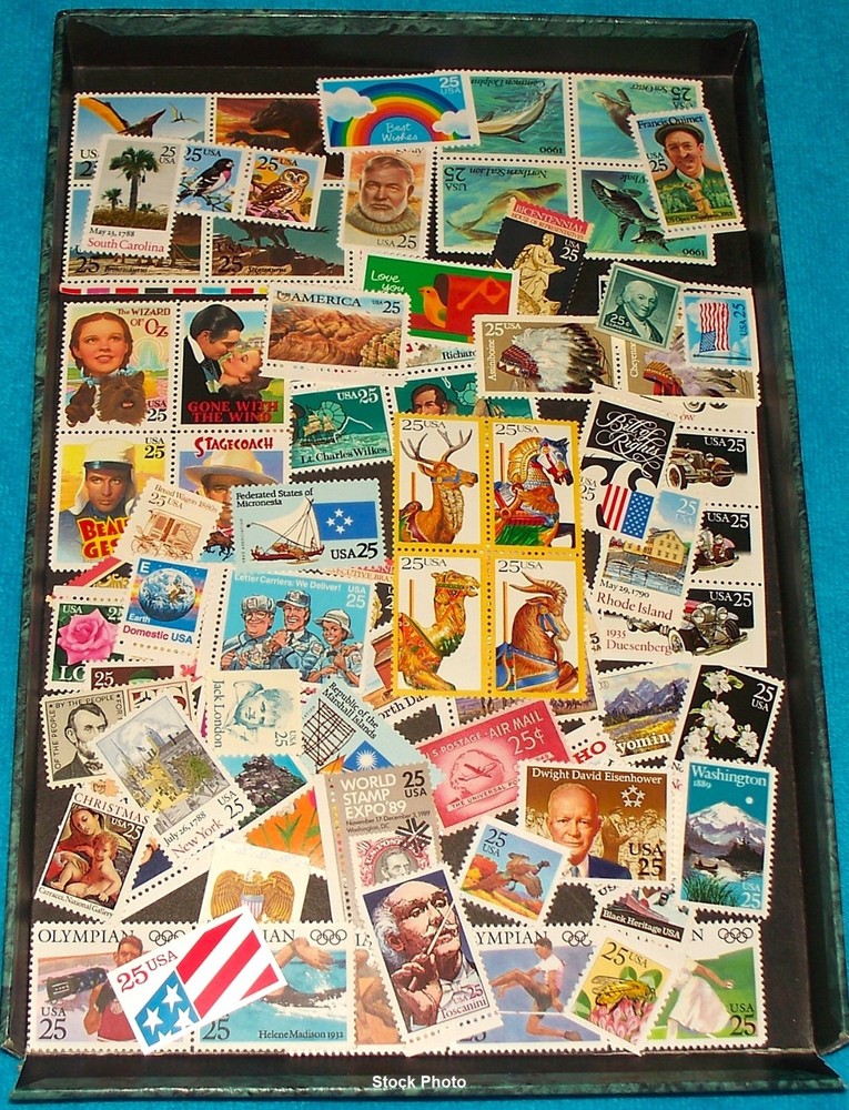 US Postage - 80 Different 25 Cent stamps, Mint Never-hinged at Face value