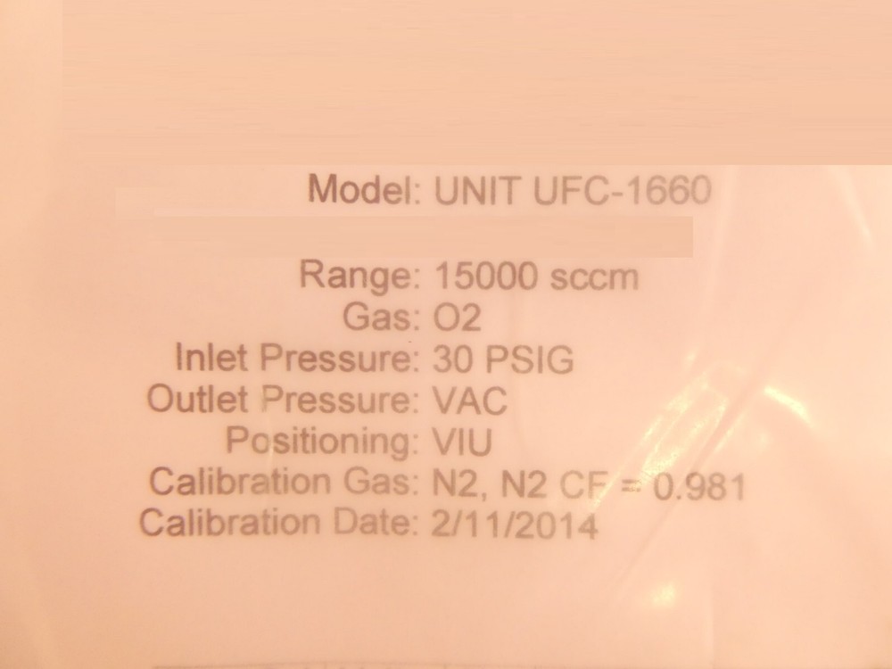 UNIT Instruments UFC-1660 Mass Flow Controller MFC 15000 SCCM O2 Refurbished
