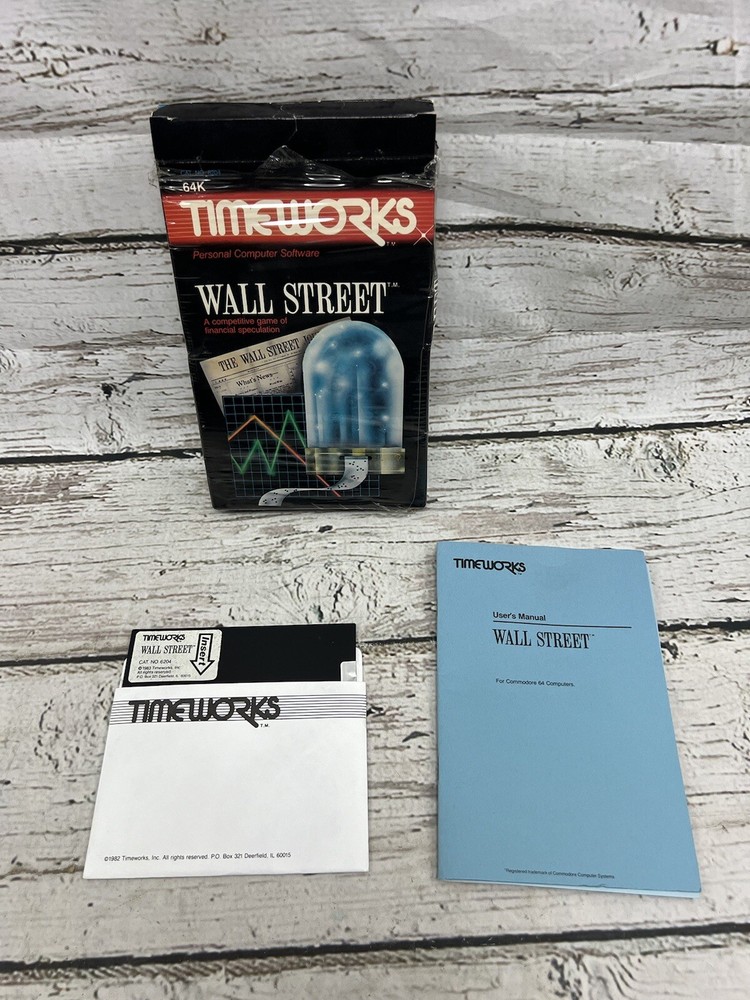 VTG Wall Street Timeworks Personal Computer Software Commodore 64 Disk With Box