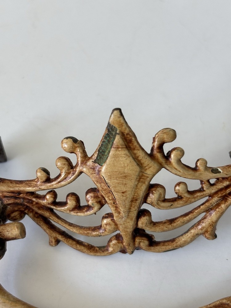 4 Antique/Vintage Hardware Drawer Pulls 2 Knobs Painted Metal Brass Rustic