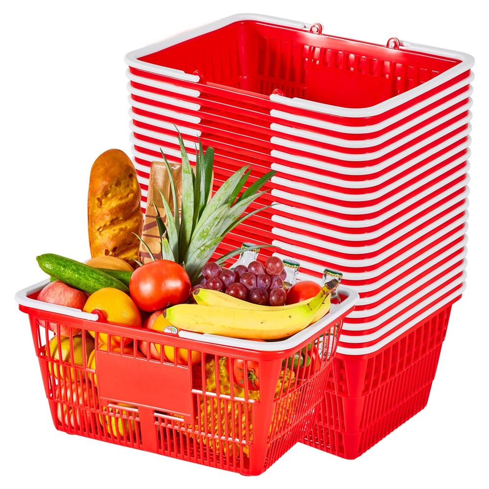 Shopping Baskets, 20 PCS, 21L Stackable PE Plastic Grocery Baskets with Handles,