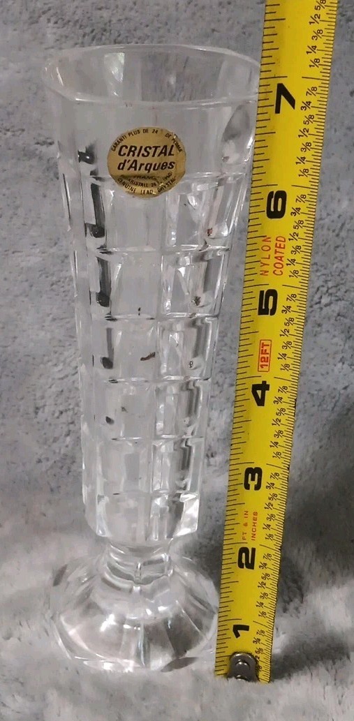 Cristal d' Arques Bud Vase Genuine Lead Crystal 24% France Square Cut Design