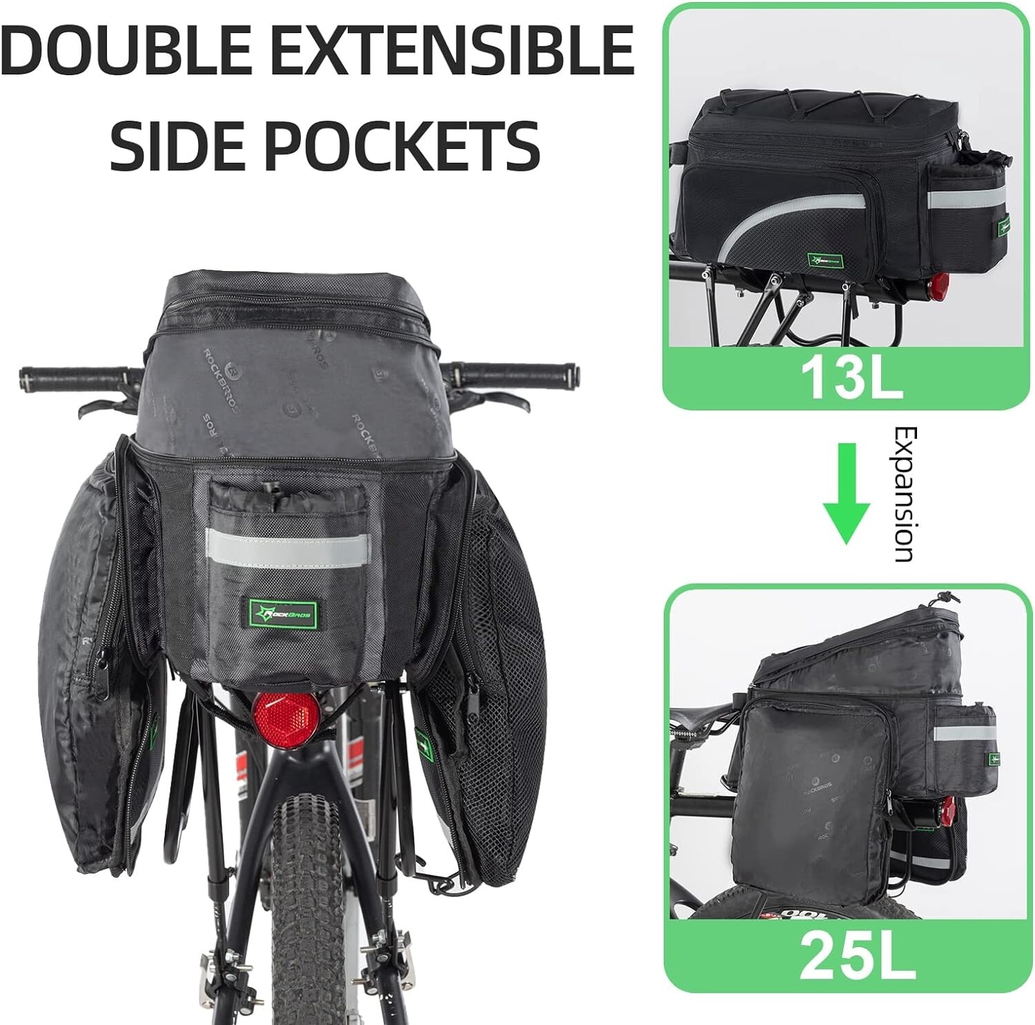 ROCKBROS Bike Trunk Bag 13L-25L Bike Rear Rack Bag Luggage Carrier Bag
