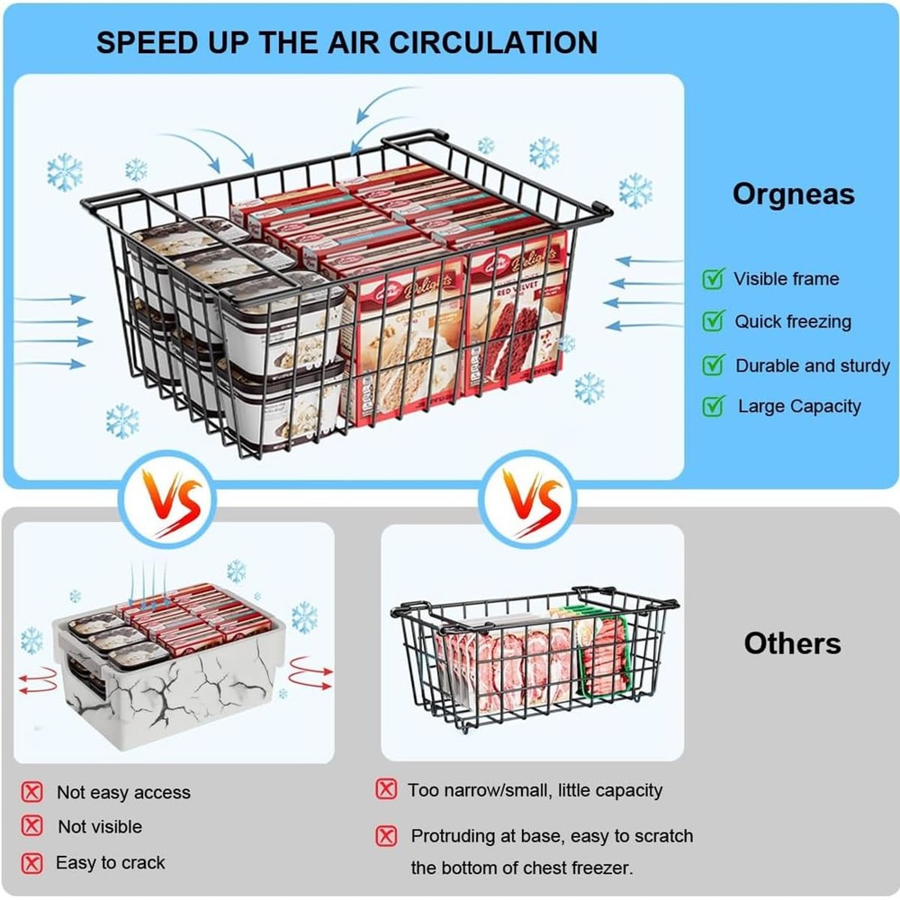 Homics Freezer Organizer Bins, Large Capacity Stackable Baskets for Deep Ches...