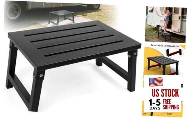 RV Step Stool Foldable 1000 lbs Capacity, Heavy Duty Metal Steps Platform,