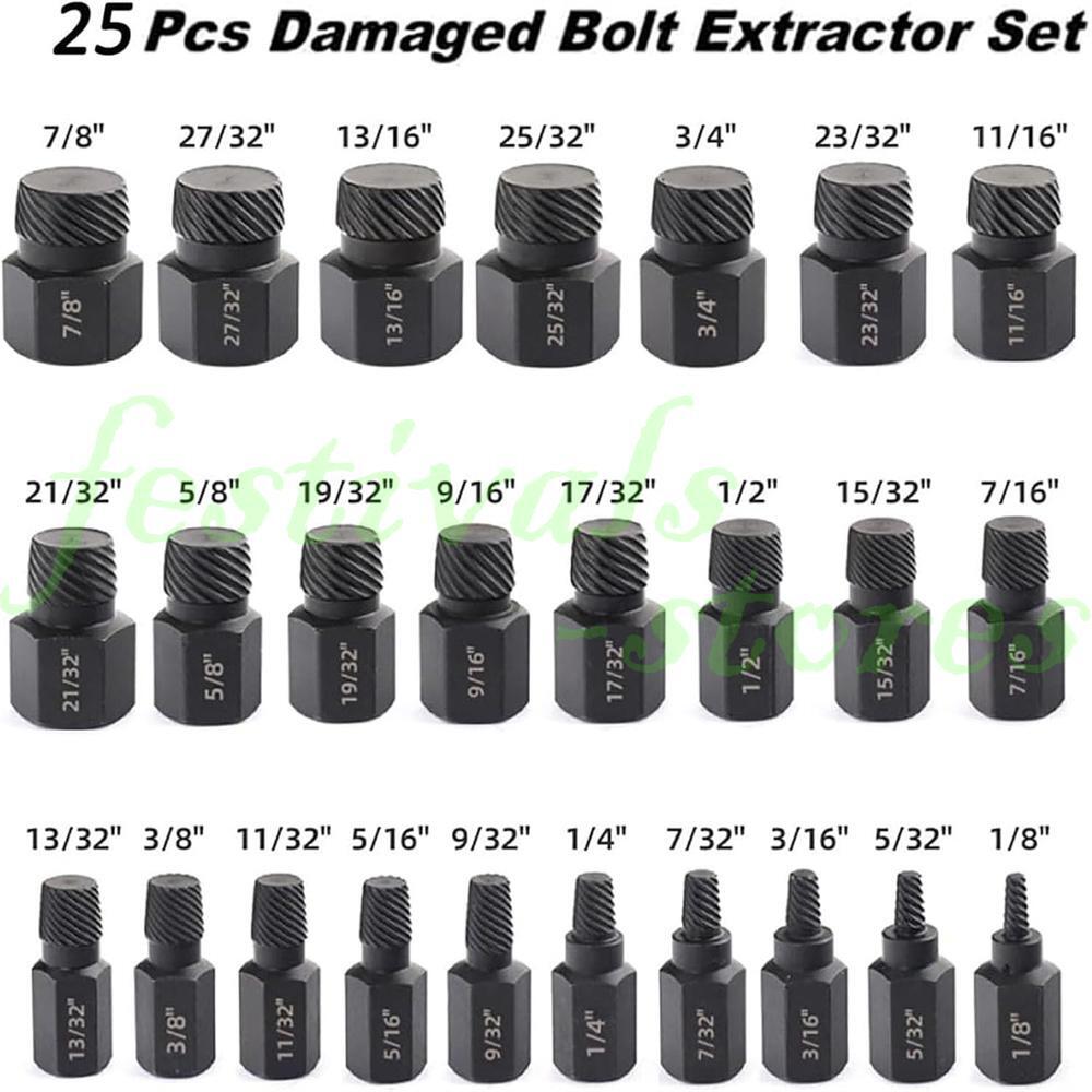 25 PC Multi-Spline Screw Extractor Set Hex Head Bit Socket Wrench Bolt Remover