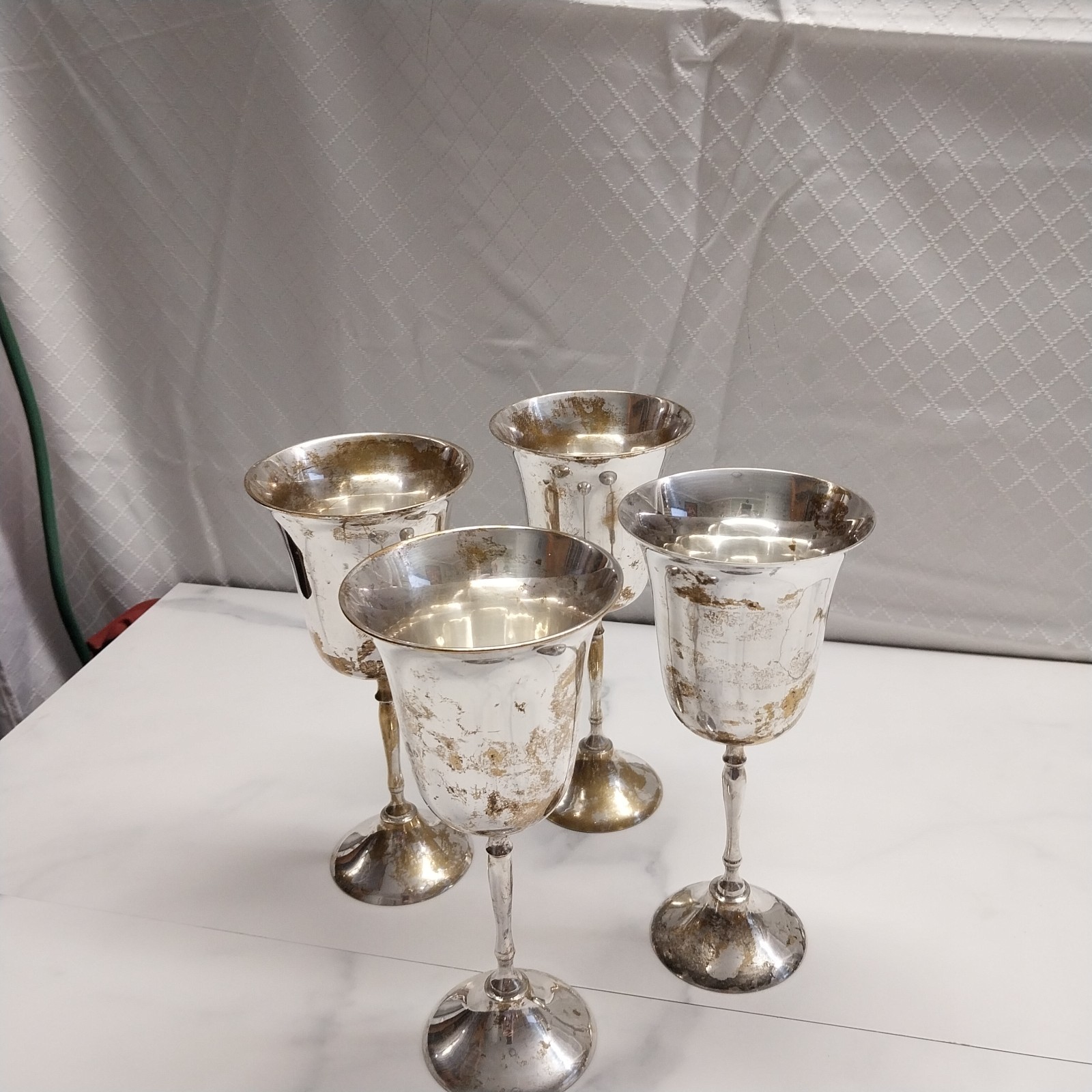 Leonard Water Wine Vintage Silver-plate 8" goblets - set of 4 - worn decor