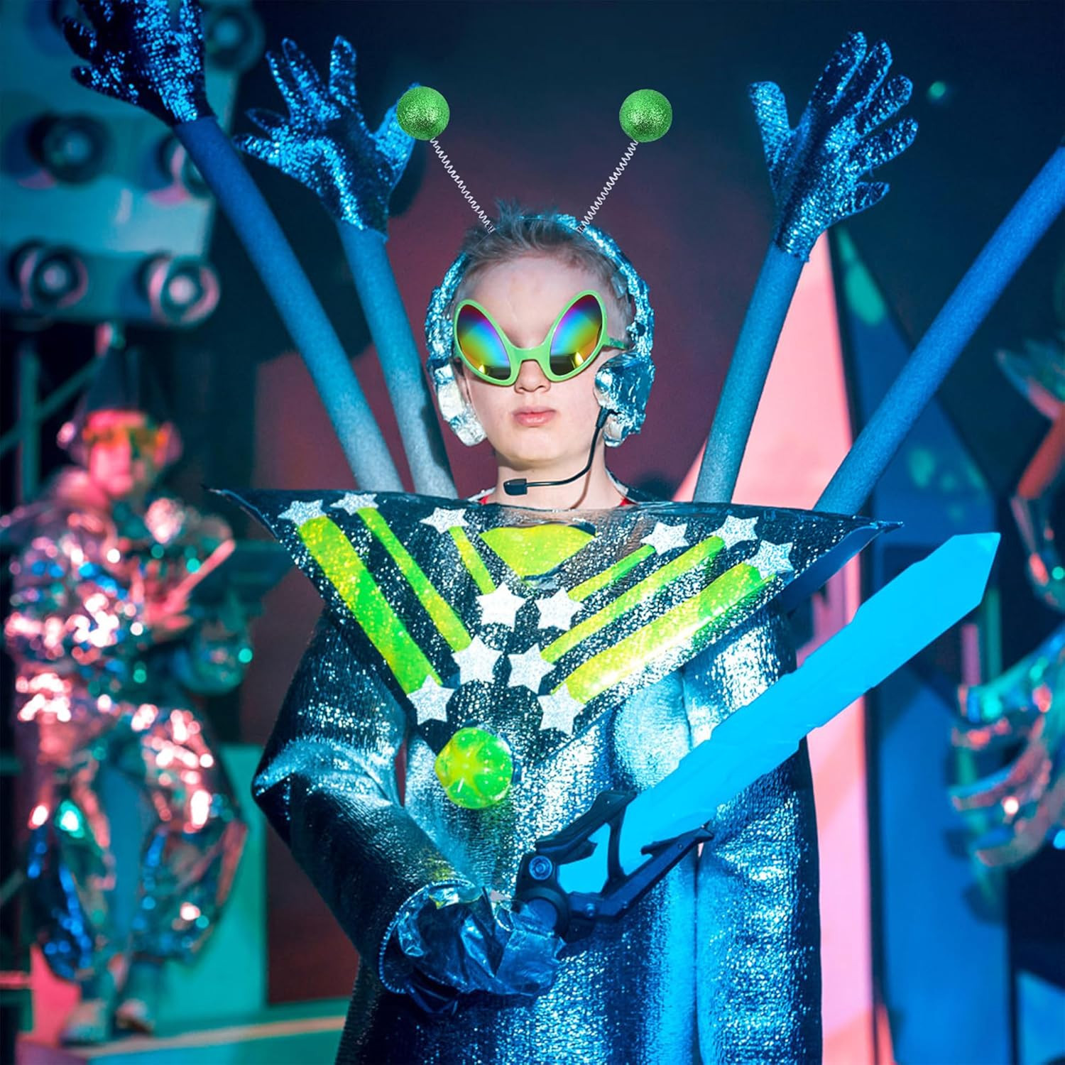 2 Pairs Alien Headband and Glasses, Alien Antenna Headband for Adult Women Space