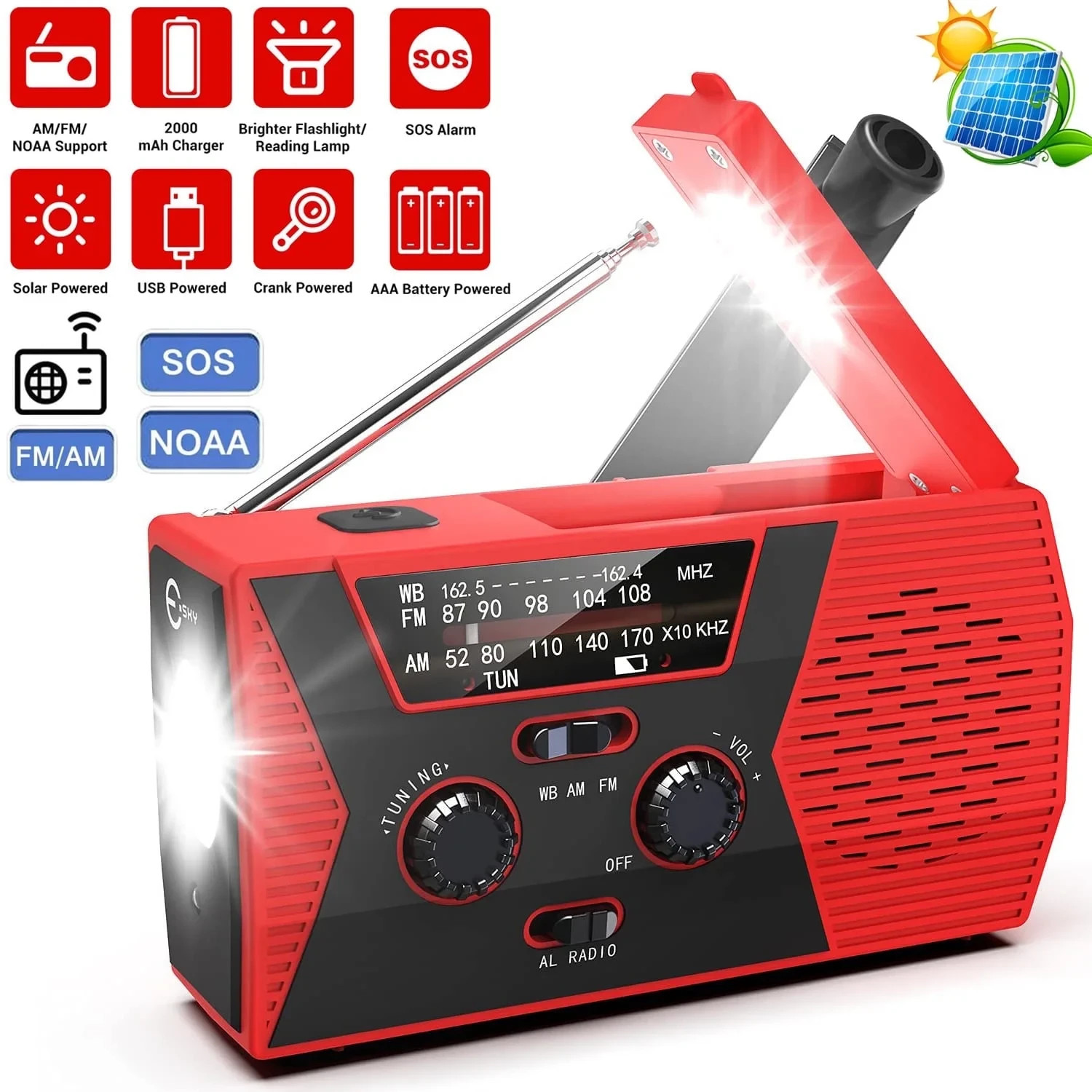 Emergency Radio 4000mAh Solar Hand Crank AM/FM/NOAA Portable Weather Radio with